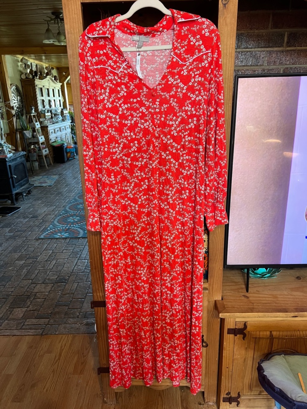ASOS Red Floral V-Neck Long Sleeve Maxi Dress